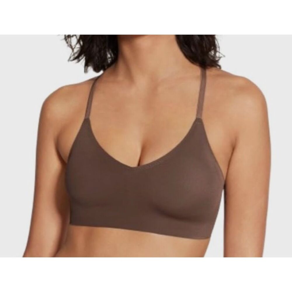 True & Co Women lace bralette racerback adjustable strap bra brown medium